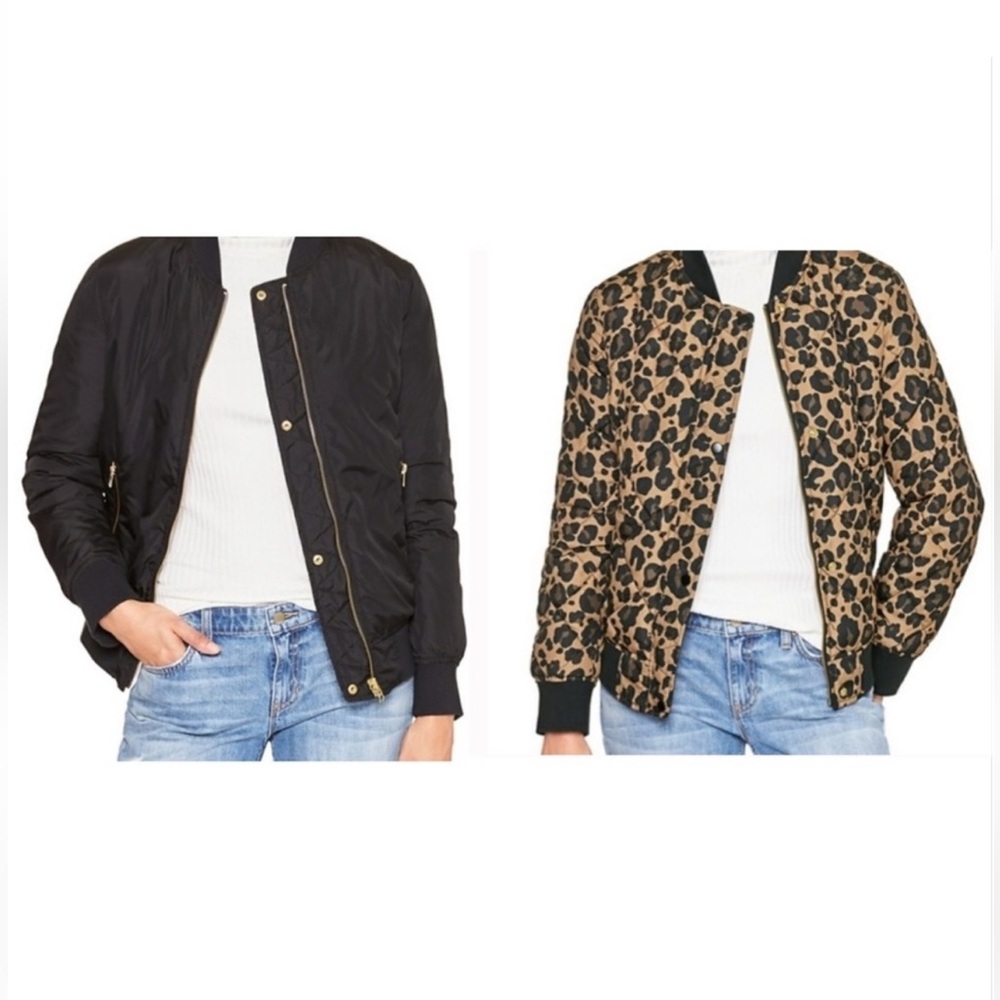 GAP Reversible Bomber Jacket Puff Black / Animal Print Gold hardware -Small